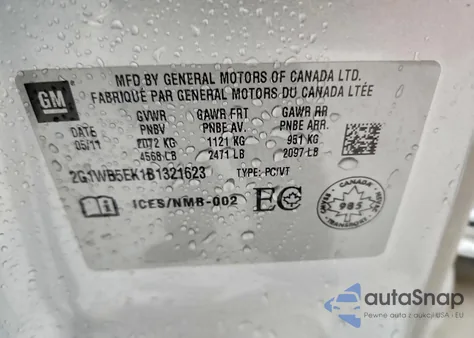 2011 Chevrolet Impala Lt из США, поврежденный, VIN 2G1WB5EK1B1321623